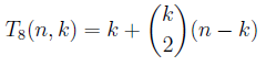 T_{8}(n,k)= k + \binom{k}{2}(n-k)