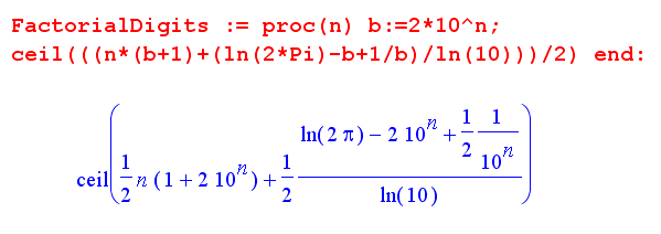 FactorialDigits Formula
